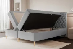 Łóżko kontynentalne 160x200 cm Caresso z materacem bonellowym i topperem gołębie welur hydrofobowy