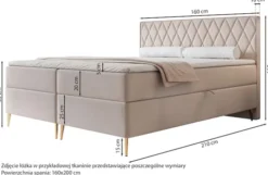 Łóżko kontynentalne 160x200 cm Caresso z materacem bonellowym i topperem jasnobeżowe welur hydrofobowy