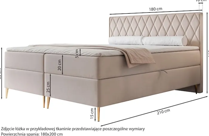 Łóżko kontynentalne 180x200 cm Caresso z materacem bonellowym i topperem niebieskoszare welur hydrofobowy