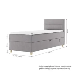 Łóżko kontynentalne 100x200 cm Charolle z pojemnikiem i topperem jednoosobowe beżowe welur lewostronne