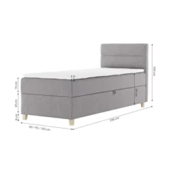 Łóżko kontynentalne 100x200 cm Charolle z pojemnikiem i topperem jednoosobowe szare welur lewostronne