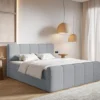 Łóżko kontynentalne 200x200 cm Cloudy II z pojemnikami i topperem szare boucle