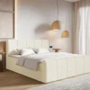 Łóżko kontynentalne 200x200 cm Cloudy II z pojemnikami i topperem kremowe szenil hydrofobowy