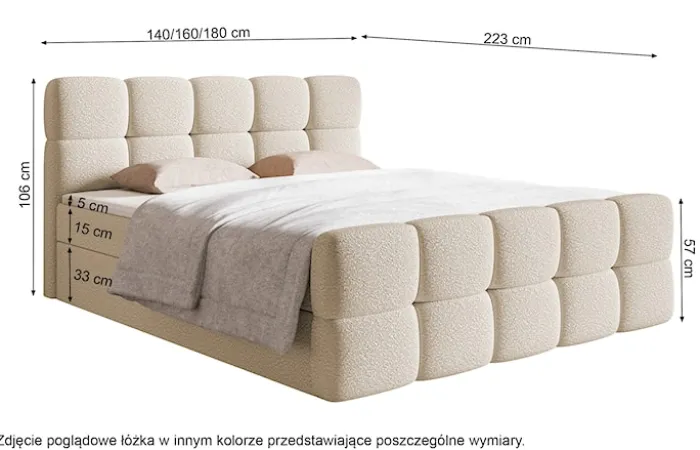 Łóżko kontynentalne 140x200 cm Cloudy z pojemnikami i topperem brązowe boucle