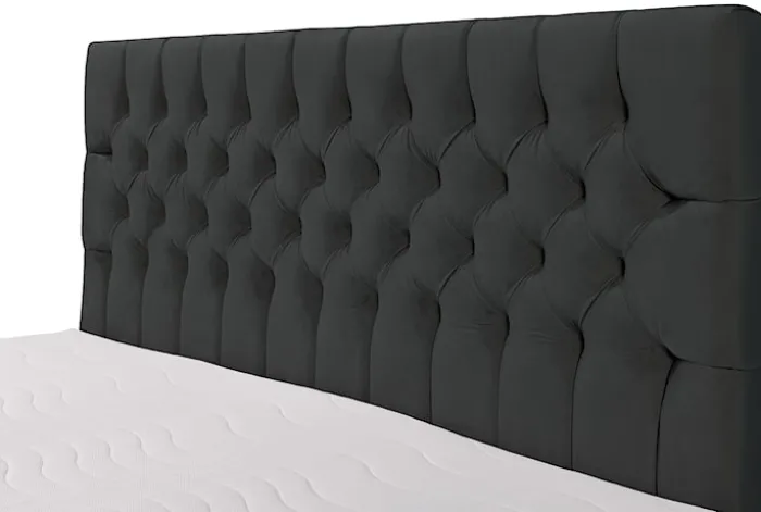 Łóżko kontynentalne 140x200 cm Daissy z pojemnikami i topperem ciemnoszare welur
