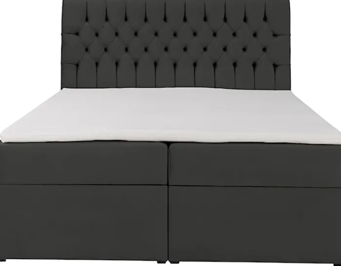 Łóżko kontynentalne 140x200 cm Daissy z pojemnikami i topperem ciemnoszare welur