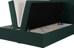 Łóżko kontynentalne 140x200 cm Daissy z pojemnikami i topperem butelkowa zieleń welur