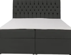 Łóżko kontynentalne 160x200 cm Daissy z pojemnikami i topperem ciemnoszare welur