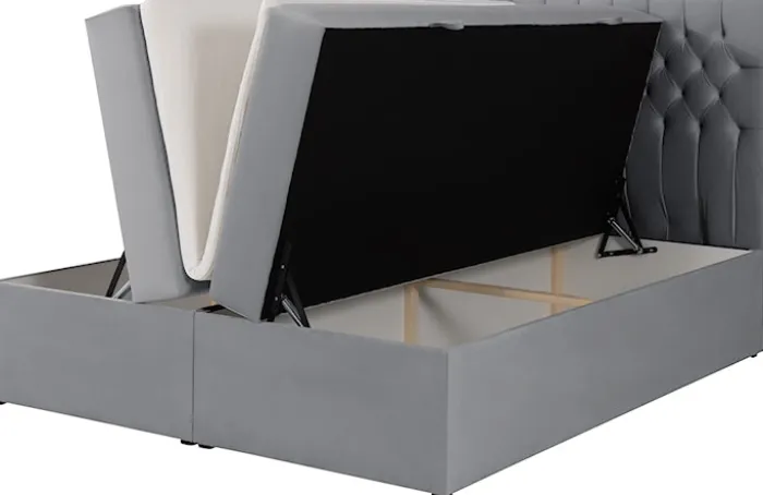 Łóżko kontynentalne 180x200 cm Daissy z pojemnikami i topperem szare welur