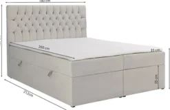 Łóżko kontynentalne 180x200 cm Daissy z pojemnikami i topperem szare welur