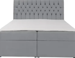 Łóżko kontynentalne 180x200 cm Daissy z pojemnikami i topperem szare welur