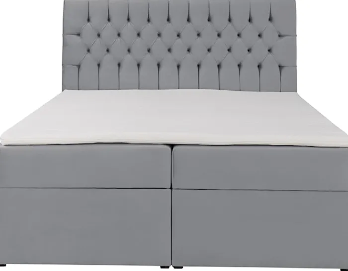 Łóżko kontynentalne 180x200 cm Daissy z pojemnikami i topperem szare welur
