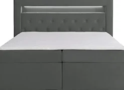 Łóżko kontynentalne 140x200 cm Goldess z pojemnikami i oświetleniem LED ciemnoszare welwet