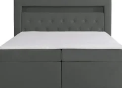 Łóżko kontynentalne 140x200 cm Goldess z pojemnikami i oświetleniem LED ciemnoszare welwet