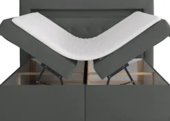 Łóżko kontynentalne 140x200 cm Goldess z pojemnikami i oświetleniem LED ciemnoszare welwet