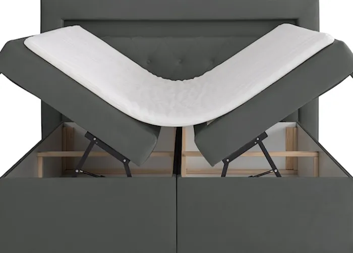 Łóżko kontynentalne 140x200 cm Goldess z pojemnikami i oświetleniem LED ciemnoszare welwet