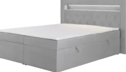 Łóżko kontynentalne 140x200 cm Goldess z pojemnikami i oświetleniem LED szare welwet
