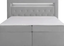 Łóżko kontynentalne 140x200 cm Goldess z pojemnikami i oświetleniem LED szare welwet