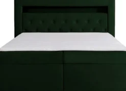 Łóżko kontynentalne 140x200 cm Goldess z pojemnikami i oświetleniem LED butelkowa zieleń welwet
