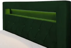 Łóżko kontynentalne 140x200 cm Goldess z pojemnikami i oświetleniem LED butelkowa zieleń welwet