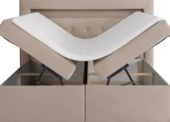 Łóżko kontynentalne 140x200 cm Goldess z pojemnikami i oświetleniem LED beżowe welwet