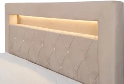 Łóżko kontynentalne 140x200 cm Goldess z pojemnikami i oświetleniem LED beżowe welwet