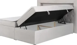 Łóżko kontynentalne 140x200 cm Goldess z pojemnikami i oświetleniem LED szarobeżowe welwet