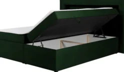 Łóżko kontynentalne 160x200 cm Goldess z pojemnikami i oświetleniem LED butelkowa zieleń welwet