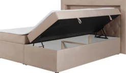 Łóżko kontynentalne 160x200 cm Goldess z pojemnikami i oświetleniem LED beżowe welwet