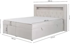 Łóżko kontynentalne 160x200 cm Goldess z pojemnikami i oświetleniem LED szarobeżowe welwet