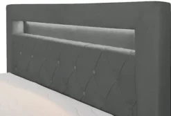 Łóżko kontynentalne 180x200 cm Goldess z pojemnikami i oświetleniem LED ciemnoszare welwet
