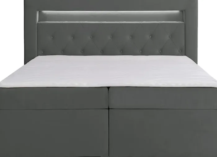 Łóżko kontynentalne 180x200 cm Goldess z pojemnikami i oświetleniem LED ciemnoszare welwet