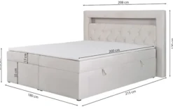 Łóżko kontynentalne 180x200 cm Goldess z pojemnikami i oświetleniem LED ciemnoszare welwet