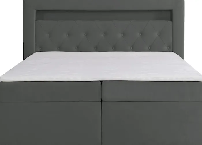 Łóżko kontynentalne 180x200 cm Goldess z pojemnikami i oświetleniem LED ciemnoszare welwet