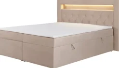 Łóżko kontynentalne 180x200 cm Goldess z pojemnikami i oświetleniem LED beżowe welwet