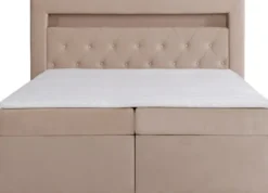 Łóżko kontynentalne 180x200 cm Goldess z pojemnikami i oświetleniem LED beżowe welwet