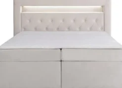 Łóżko kontynentalne 180x200 cm Goldess z pojemnikami i oświetleniem LED szarobeżowe welwet