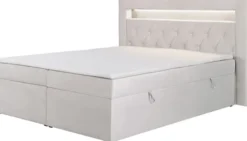 Łóżko kontynentalne 180x200 cm Goldess z pojemnikami i oświetleniem LED szarobeżowe welwet