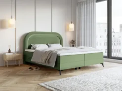 Łóżko kontynentalne 140x200 cm Loreo z topperem i pojemnikami eukaliptusowe welur hydrofobowy