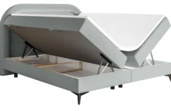 Łóżko kontynentalne 180x200 cm Loreo z topperem i pojemnikami gołębie welur hydrofobowy