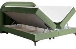 Łóżko kontynentalne 180x200 cm Loreo z topperem i pojemnikami eukaliptusowe welur hydrofobowy
