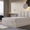 Łóżko kontynentalne 180x200 cm Mercatale z pojemnikami kremowy welur