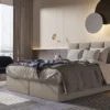Łóżko kontynentalne 180x200 cm Mercatale z pojemnikami jasnobrązowy welur