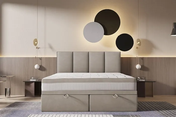 Łóżko kontynentalne 180x200 cm Mercatale z pojemnikami jasnobrązowy welur