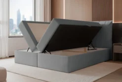 Łóżko kontynentalne 140x200 cm Moly z materacem bonellowym i topperem szare welur hydrofobowy