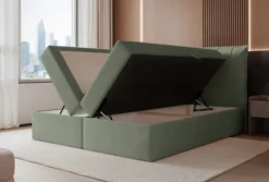 Łóżko kontynentalne 160x200 cm Moly z materacem bonellowym i topperem eukaliptusowe welur hydrofobowy