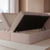 Łóżko kontynentalne 180x200 cm Moly z materacem bonellowym i topperem beżowe welur hydrofobowy