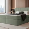 Łóżko kontynentalne 200x200 cm Moly z materacem bonellowym i topperem eukaliptusowe welur hydrofobowy