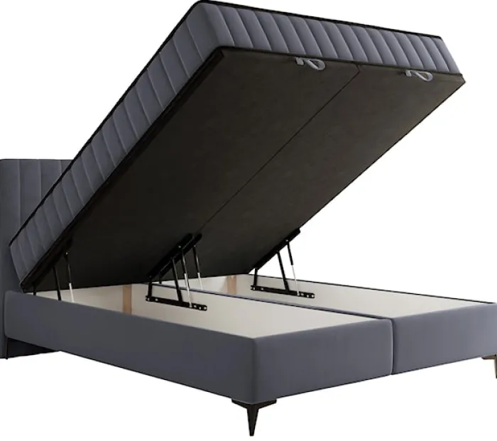 Łóżko kontynentalne 180x200 cm Mufasso z pojemnikiem szare welur hydrofobowy