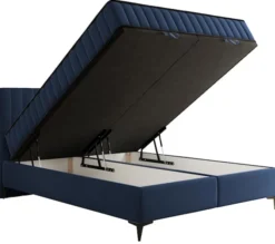 Łóżko kontynentalne 160x200 cm Mufasso z pojemnikiem granatowe welur hydrofobowy